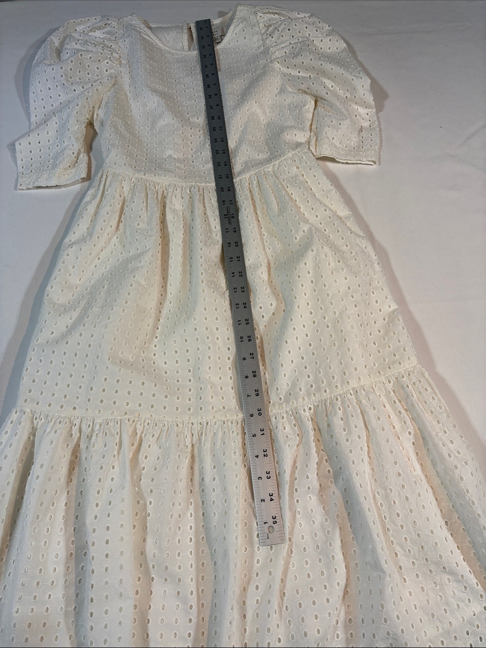 a new day White Eyelet Midi Dress Puff Sleeve Size XS - Picture 13 of 15
